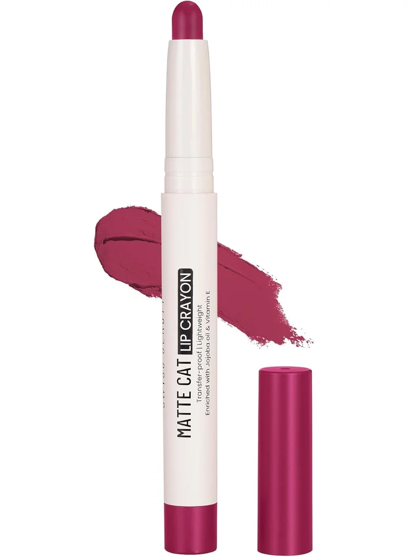 Swiss Beauty Swiss Beauty Non-Transfer Matte Cat Lip Crayon | Water-Resistant | Long-Lasting 8 Hours Stay | Retractable Lip Crayon | Shade - Wild Rose, 1.5g |