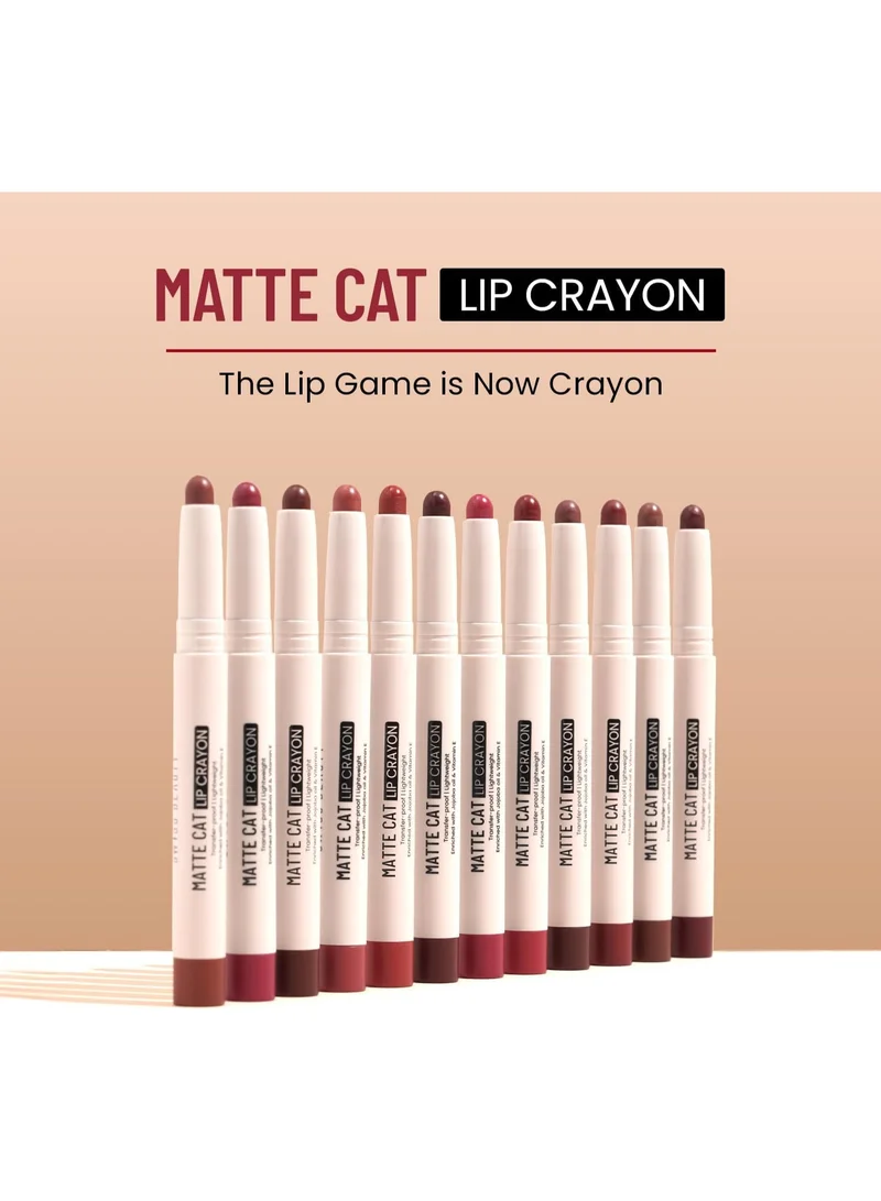 Swiss Beauty Swiss Beauty Non-Transfer Matte Cat Lip Crayon | Water-Resistant | Long-Lasting 8 Hours Stay | Retractable Lip Crayon | Shade - Wild Rose, 1.5g |