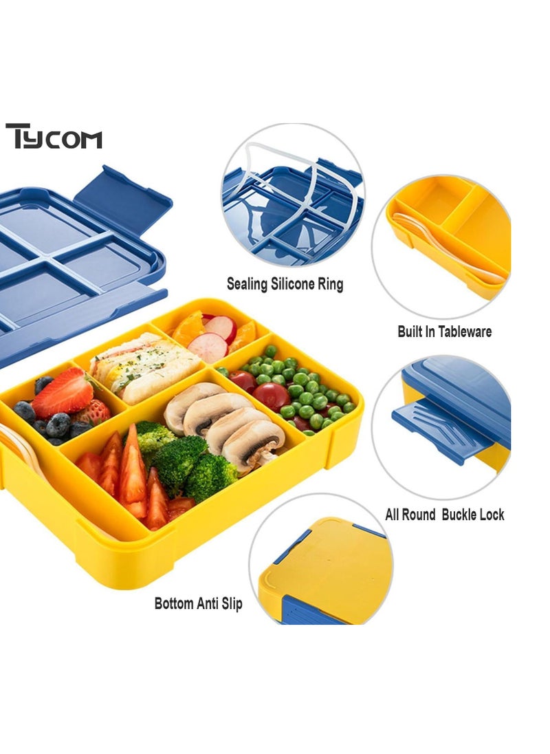 TYCOM Tycom Lunch Box for Kid Bento Box Children School Children's Lunch Box with Compartments Leak-proof Lunch Box for Girls and Boys Snack Box Blue Yellow.  - Image 2