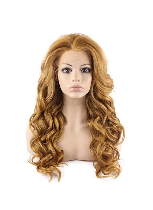 MX angel - Mxangel Long Wavy Celebrity Synthetic Lace Front Half Hand Tied Heat Friendly Fiber Blonde Natural Wig - Image 1