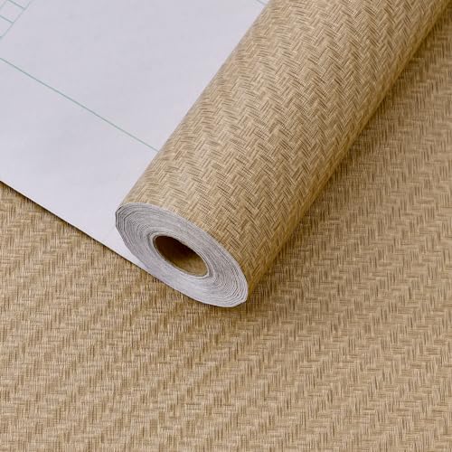 Haimin Fabric Wallpaper Textured Contact Paper (24in X 393in) Grasscloth Peel and Stick Faux Linen Wall Paper Self Adhesive Vinyl Wallpaper (Tan) - Image 1