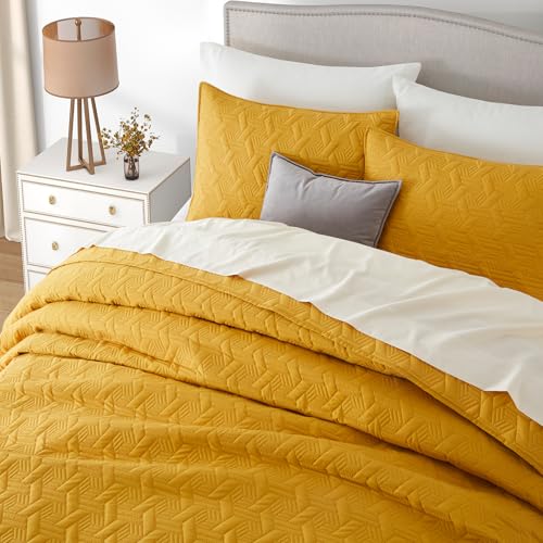 Lavsiry Mustard Yellow Queen Size Quilt Bedding Set with Pillow Shams, Summer Lightweight Bedspread Coverlet, Soft Quilted Blanket Thin Comforter for All Seasons - Image 5