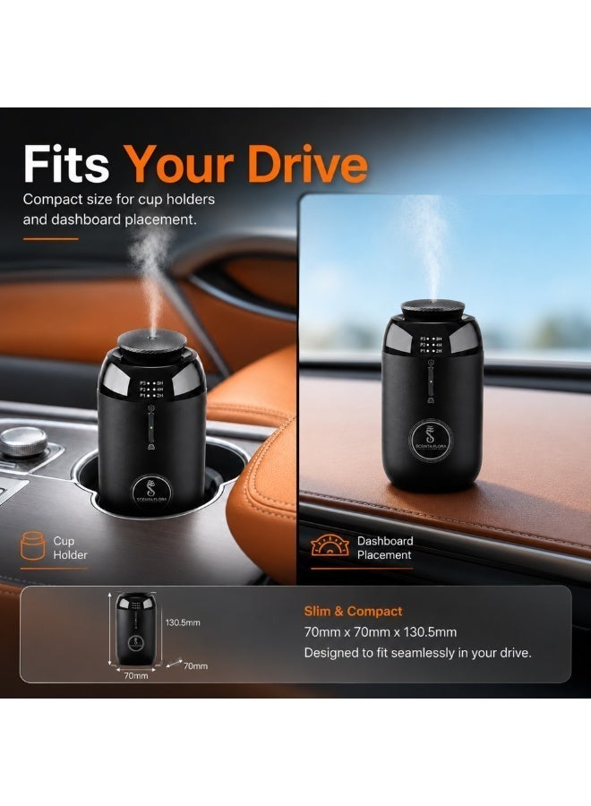 SCENTA FLORA Scent Drive Pro Anti-Leak Car Diffuser for Long-Lasting Fragrance Up to 30 m² Coverage Stylish Aluminum & Compact Diffuser for Cars with Button control 10 ml Oil Capacity (Black) - Image 4