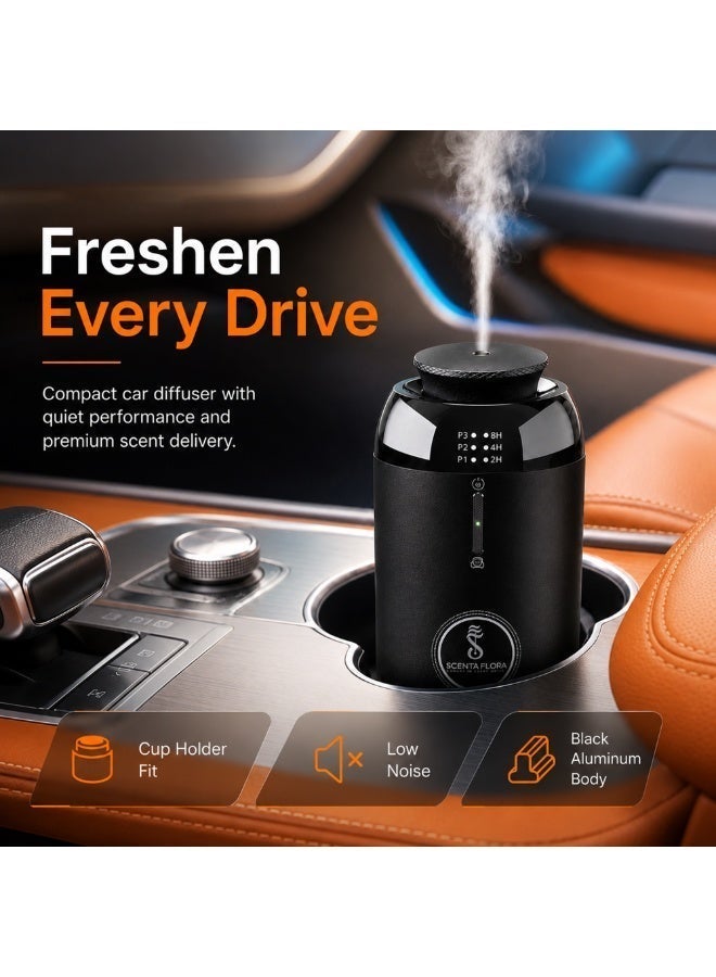SCENTA FLORA Scent Drive Pro Anti-Leak Car Diffuser for Long-Lasting Fragrance Up to 30 m² Coverage Stylish Aluminum & Compact Diffuser for Cars with Button control 10 ml Oil Capacity (Black) - Image 3
