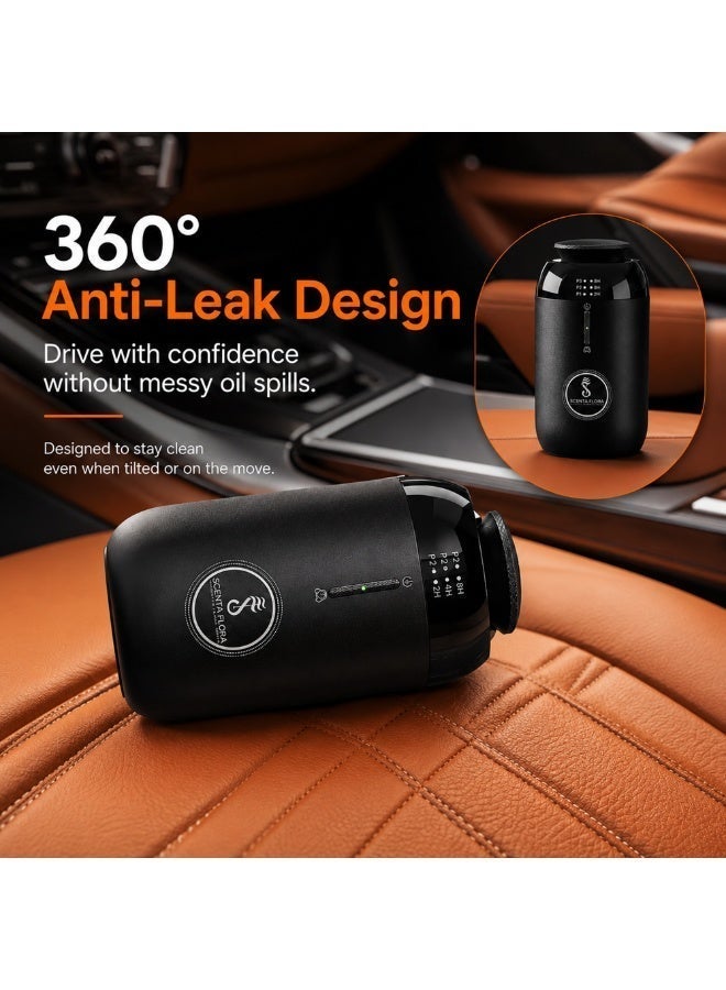 SCENTA FLORA Scent Drive Pro Anti-Leak Car Diffuser for Long-Lasting Fragrance Up to 30 m² Coverage Stylish Aluminum & Compact Diffuser for Cars with Button control 10 ml Oil Capacity (Black) - Image 2