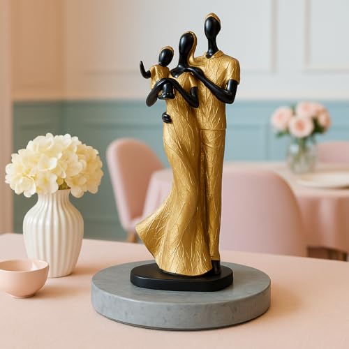 Xtore Stylish Golden Black Resin Couple Statue with Child for Home Decor (Pack of 1, Black & Golden) - Image 2