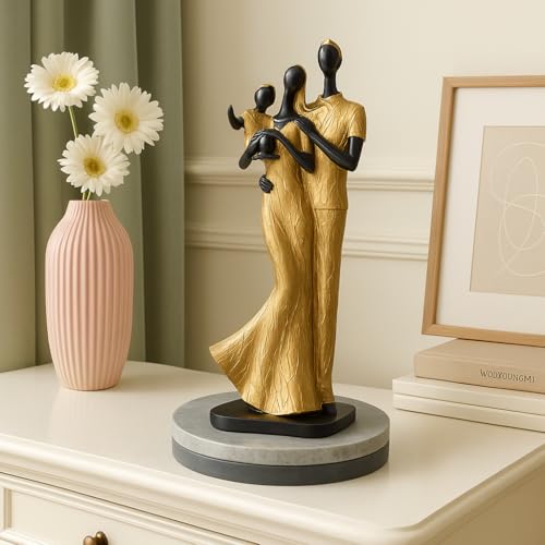 Xtore Stylish Golden Black Resin Couple Statue with Child for Home Decor (Pack of 1, Black & Golden) - Image 3