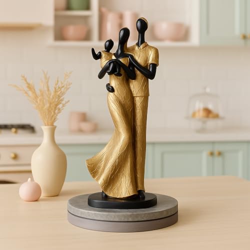 Xtore Stylish Golden Black Resin Couple Statue with Child for Home Decor (Pack of 1, Black & Golden) - Image 5