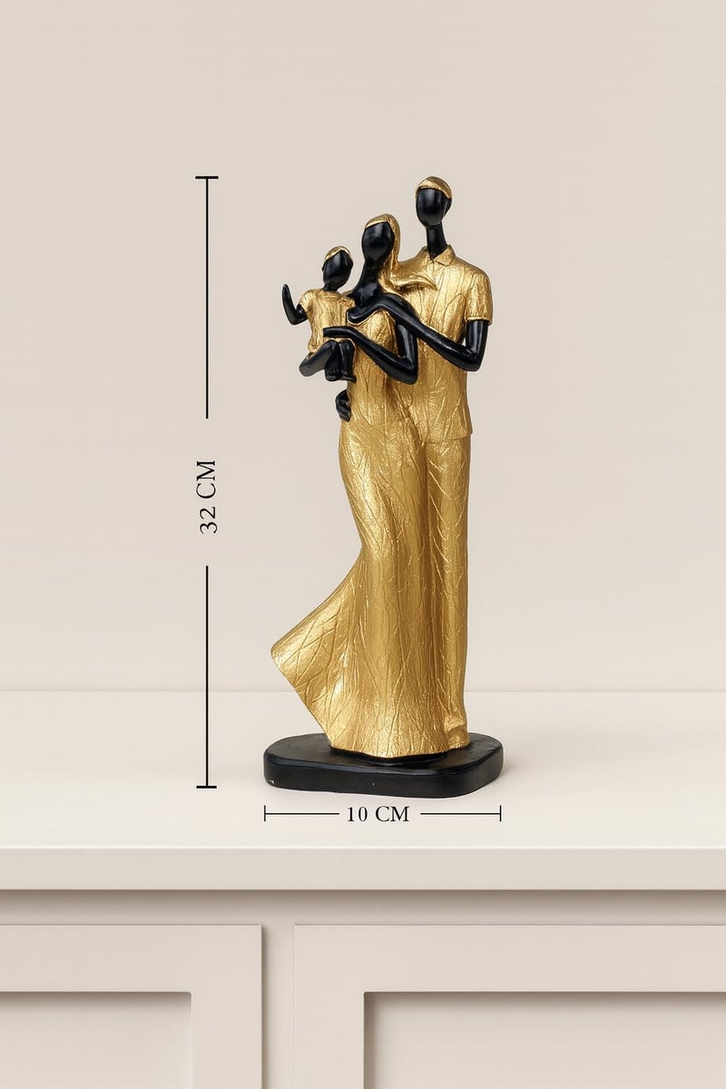 Xtore Stylish Golden Black Resin Couple Statue with Child for Home Decor (Pack of 1, Black & Golden) - Image 4