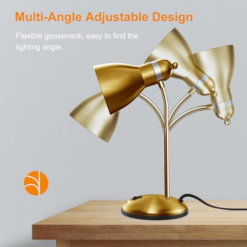LEPOWER Metal Desk Lamp, Adjustable Goose Neck Table Lamp, Eye-Caring Study Desk Lamps for Bedroom, Study Room and Office (Gold) - Image 4