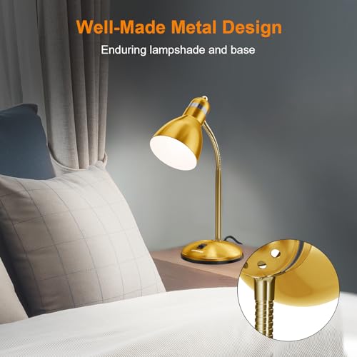 LEPOWER Metal Desk Lamp, Adjustable Goose Neck Table Lamp, Eye-Caring Study Desk Lamps for Bedroom, Study Room and Office (Gold) - Image 2