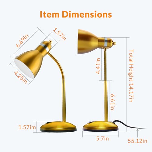 LEPOWER Metal Desk Lamp, Adjustable Goose Neck Table Lamp, Eye-Caring Study Desk Lamps for Bedroom, Study Room and Office (Gold) - Image 5