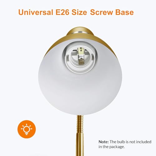 LEPOWER Metal Desk Lamp, Adjustable Goose Neck Table Lamp, Eye-Caring Study Desk Lamps for Bedroom, Study Room and Office (Gold) - Image 3