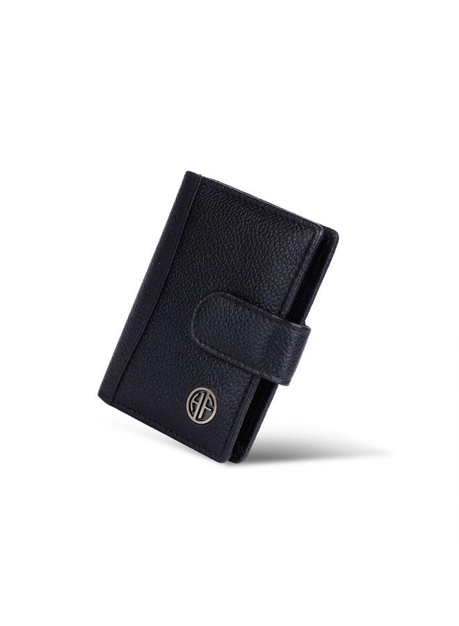  هاموندز فلاي كاتشر حامل بطاقات من الجلد الأصلي HAMMONDS FLYCATCHER للرجال، حامل بطاقات ائتمان، محفظة بطاقات ائتمان رفيعة قابلة للطي ومحمية بتقنية RFID للرجال مع 18 فتحة بطاقة، زر كبس معدني - أسود - Image 1