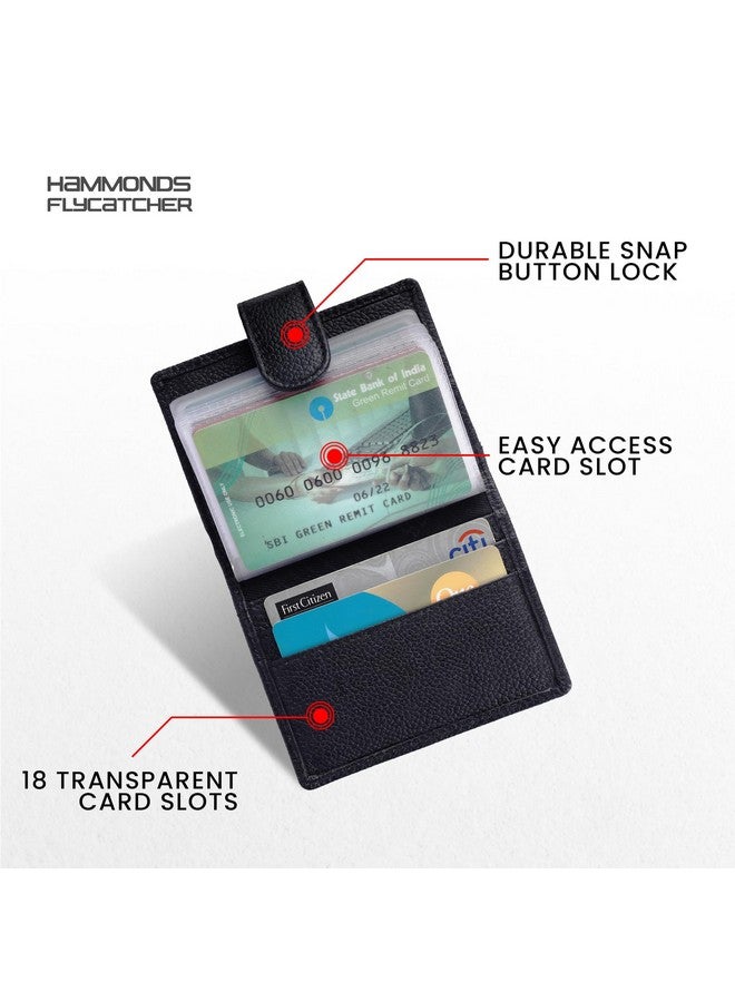  هاموندز فلاي كاتشر حامل بطاقات من الجلد الأصلي HAMMONDS FLYCATCHER للرجال، حامل بطاقات ائتمان، محفظة بطاقات ائتمان رفيعة قابلة للطي ومحمية بتقنية RFID للرجال مع 18 فتحة بطاقة، زر كبس معدني - أسود - Image 2