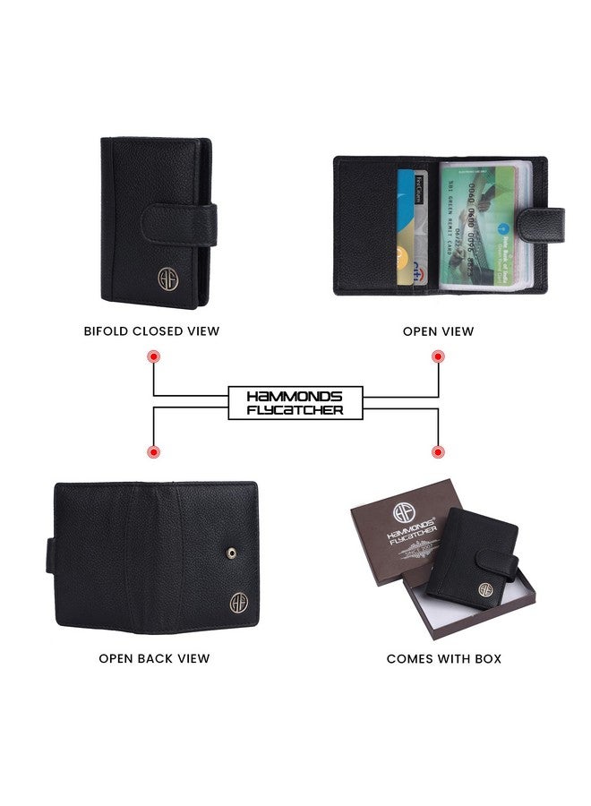  هاموندز فلاي كاتشر حامل بطاقات من الجلد الأصلي HAMMONDS FLYCATCHER للرجال، حامل بطاقات ائتمان، محفظة بطاقات ائتمان رفيعة قابلة للطي ومحمية بتقنية RFID للرجال مع 18 فتحة بطاقة، زر كبس معدني - أسود - Image 5
