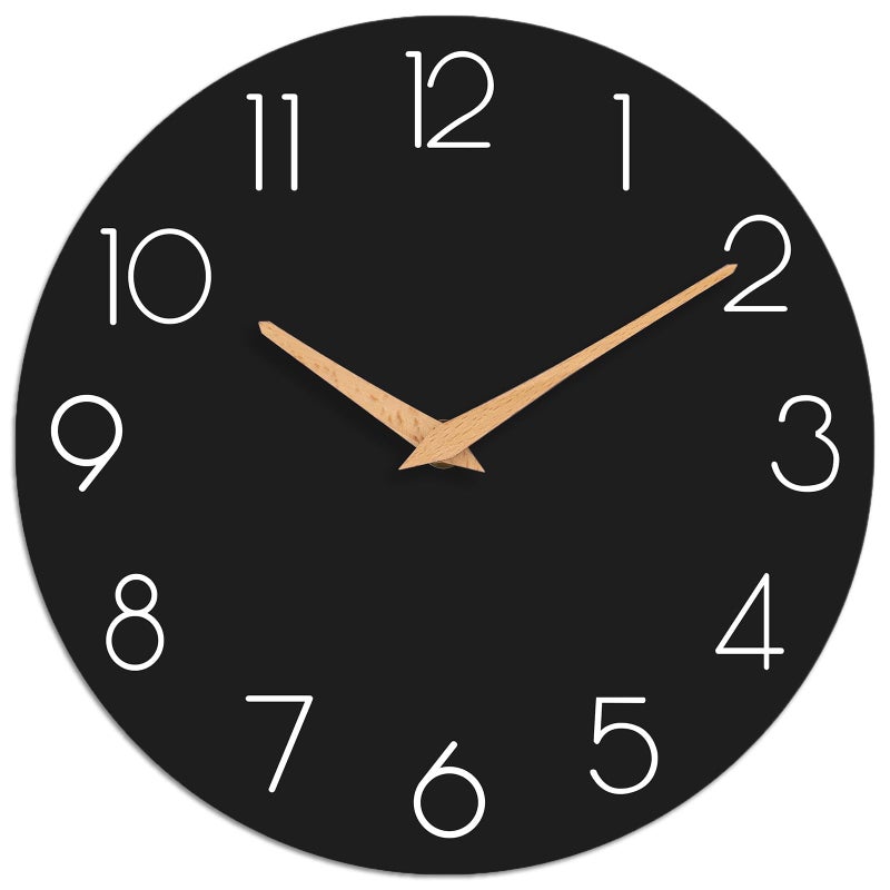 cicininc Wall Clock 10 Inch Wooden Silent NonTicking Decorative Battery Operated Wall Clocks for Bedroom Kitchen Home Living Room Office School Hotel Black - Image 2