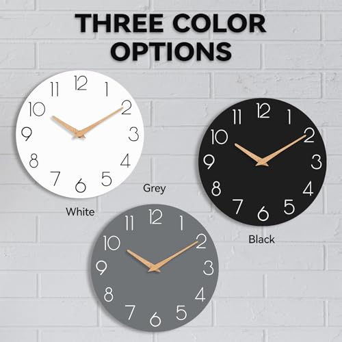 cicininc Wall Clock 10 Inch Wooden Silent NonTicking Decorative Battery Operated Wall Clocks for Bedroom Kitchen Home Living Room Office School Hotel Black - Image 3