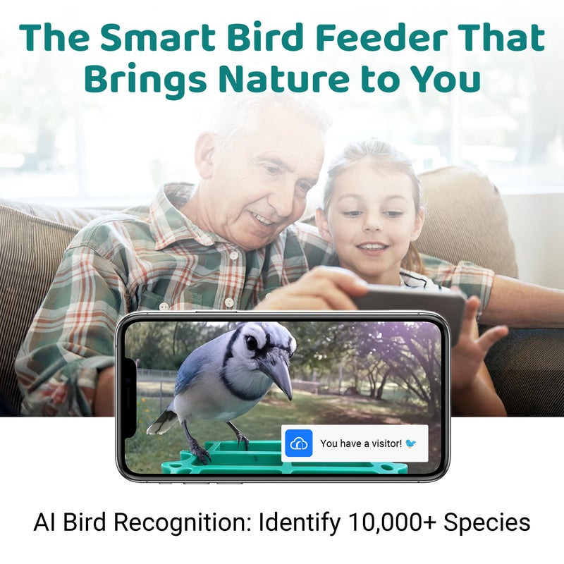 WuzuTech Happy Birdy Smart Bird Feeder with Camera - 2.5K HD Video, Wild Bird Feeder with Wall Mount & Pole Strap Kit, Free AI App IDs 10K+ Birds, Solar Power Panels, Infrared Night Vision, Weatherproof IP67 - Image 2