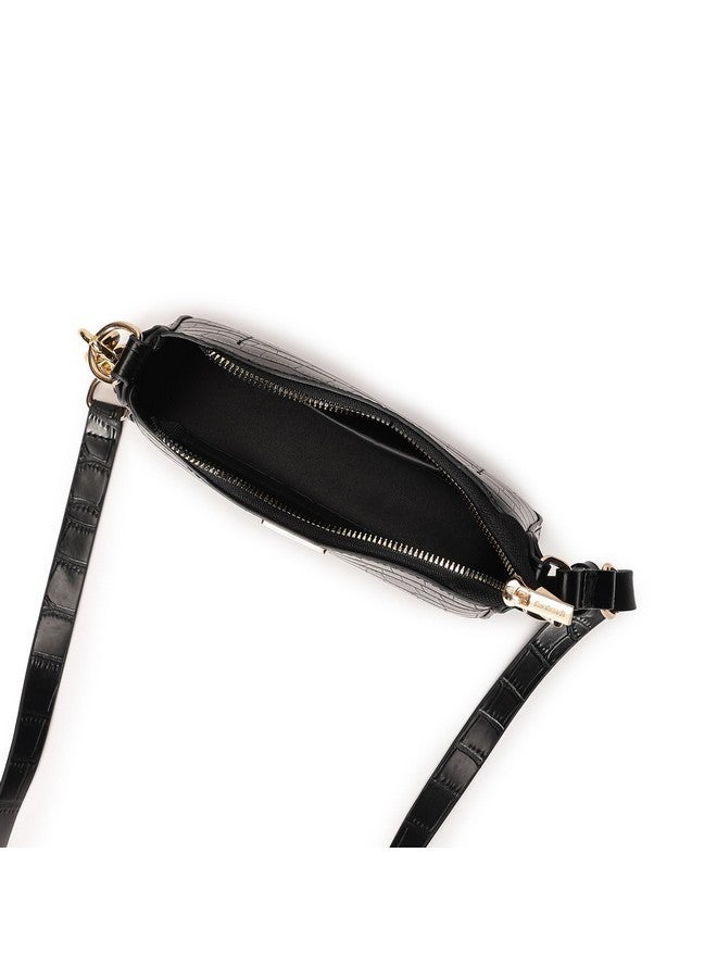 Fastrack Croco Pattern Shoulder Bag For Women | Faux Leather Shoulder Bag With Golden Chain Strap | Trendy Handbag With Zip Closure and Slip Pocket | Trendy Women Handbags - Image 5