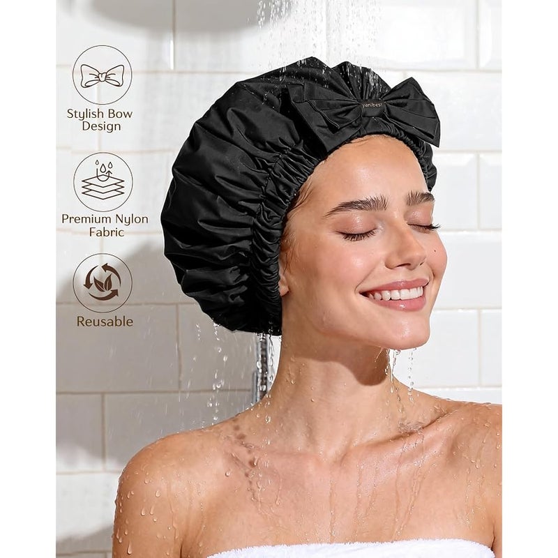 Yanibest Shower Cap Reusable Waterproof,Wide Elastic Band Bath Cap-Comfortable & Durable Bath Hair Hat for Women - Image 2