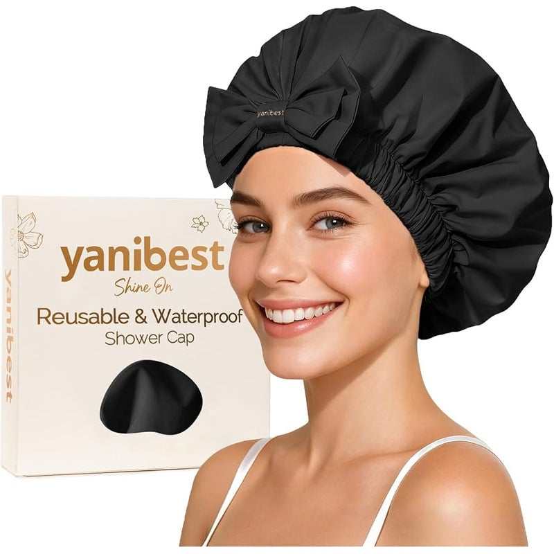 Yanibest Shower Cap Reusable Waterproof,Wide Elastic Band Bath Cap-Comfortable & Durable Bath Hair Hat for Women - Image 1