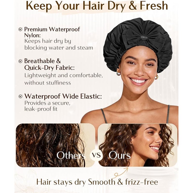 Yanibest Shower Cap Reusable Waterproof,Wide Elastic Band Bath Cap-Comfortable & Durable Bath Hair Hat for Women - Image 3