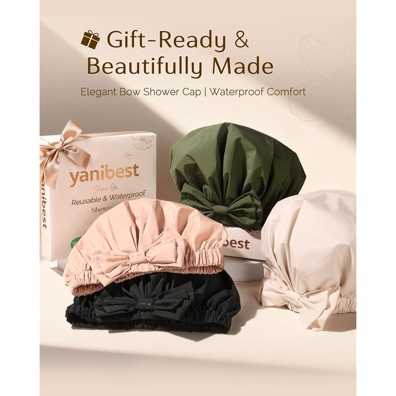Yanibest Shower Cap Reusable Waterproof,Wide Elastic Band Bath Cap-Comfortable & Durable Bath Hair Hat for Women - Image 5