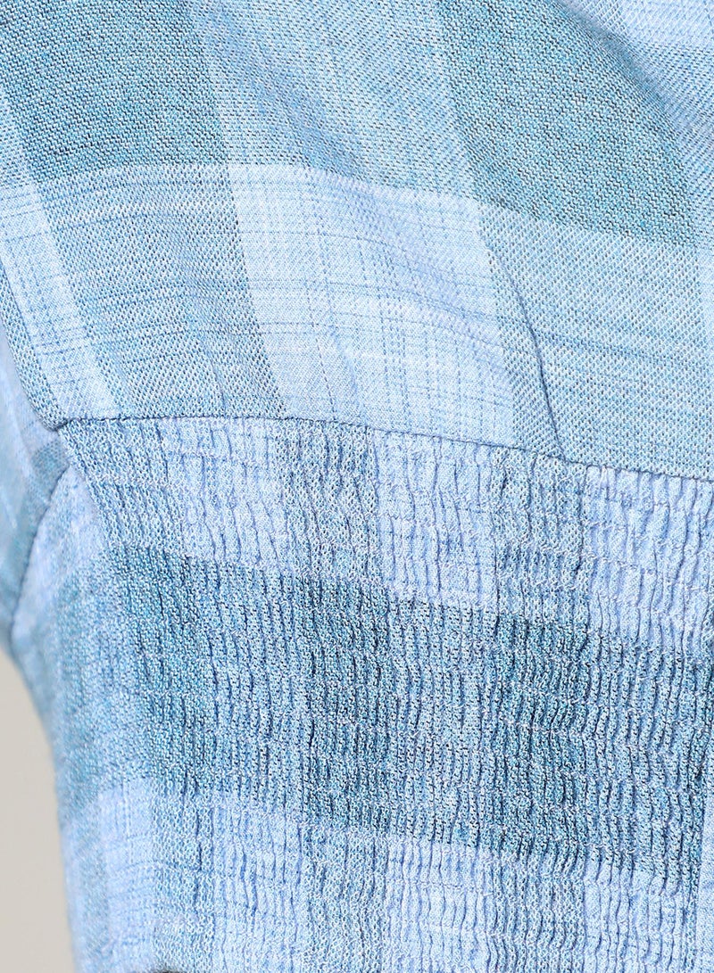 PINACOLADA Women's Sky Blue Buffallo Check Cinched Cropped Shirt  - Image 5
