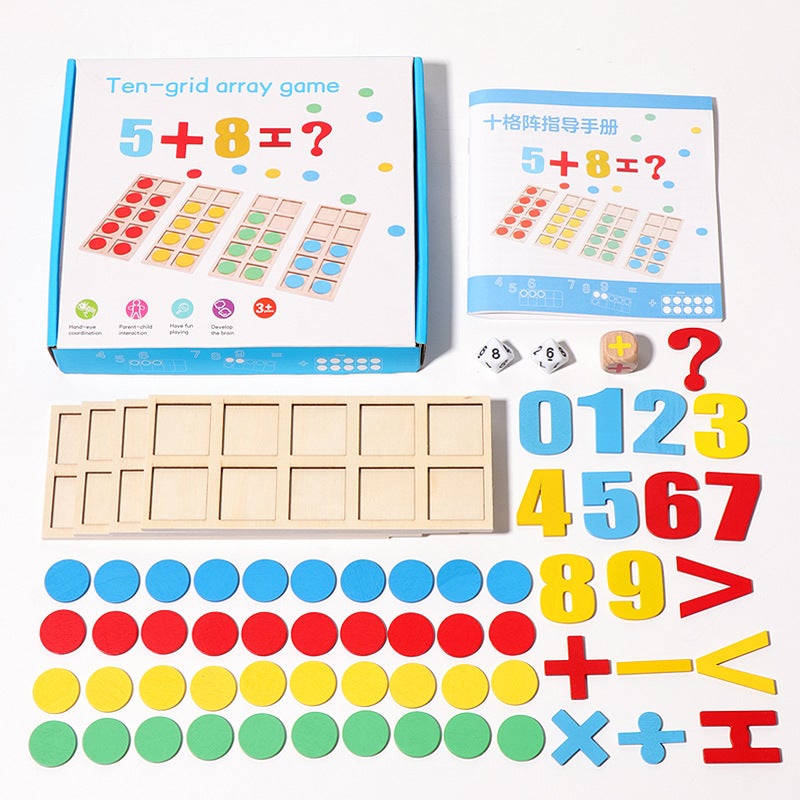Ten-Grid Array Teaching Aids Enlighten Children'S Math Number Sense Addition And Subtraction Number Training Artifact Puzzle Wooden Toys - Image 5