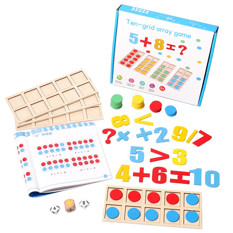 Ten-Grid Array Teaching Aids Enlighten Children'S Math Number Sense Addition And Subtraction Number Training Artifact Puzzle Wooden Toys - Image 3