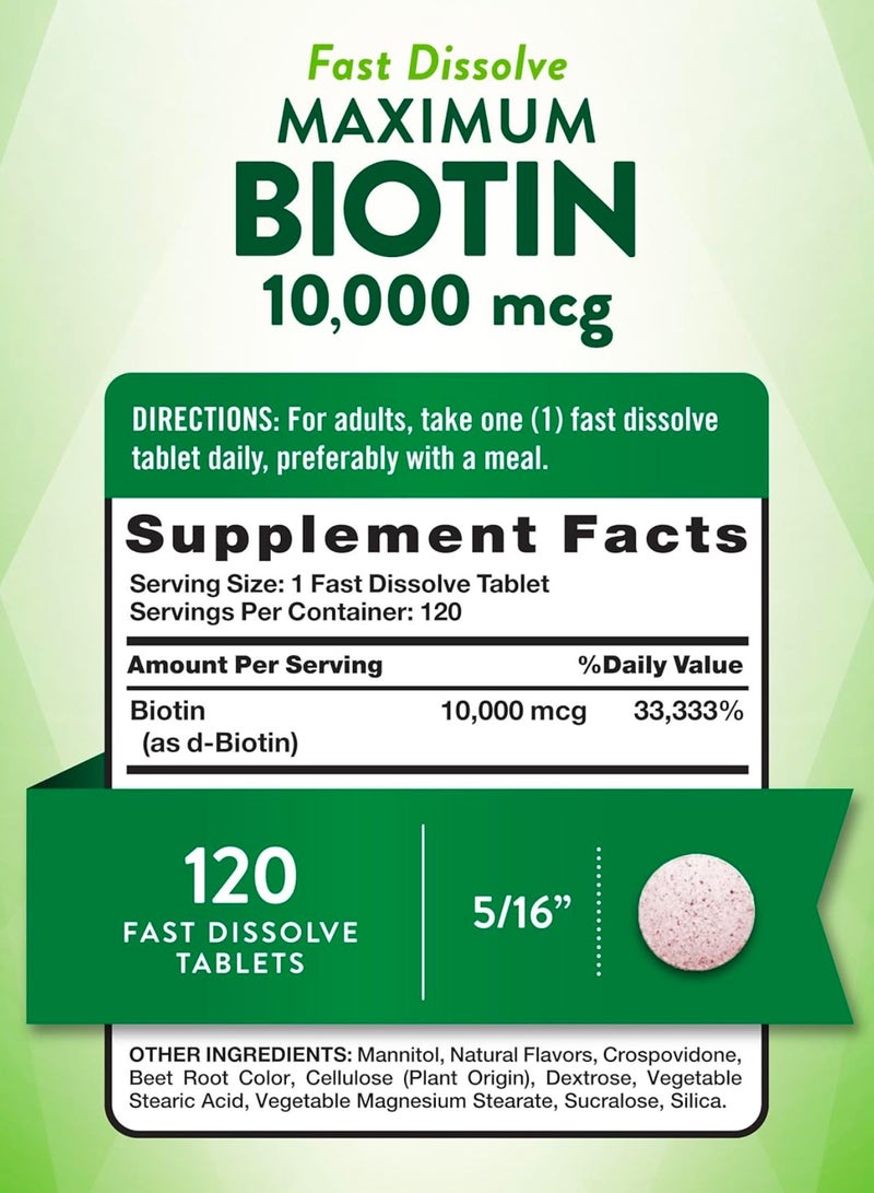 Nature's Truth Biotin 10000mcg Natural Berry Flavour 120 Fast Dissolve Tablets  - Image 2