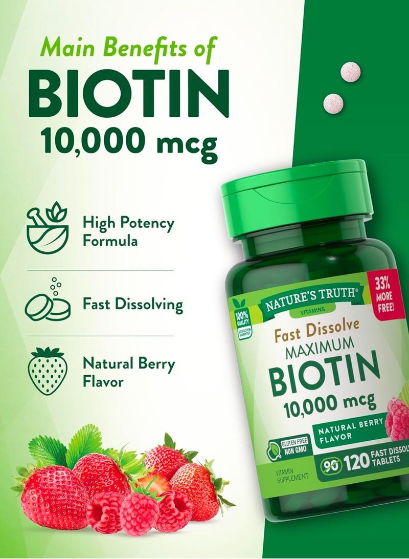 Nature's Truth Biotin 10000mcg Natural Berry Flavour 120 Fast Dissolve Tablets  - Image 3