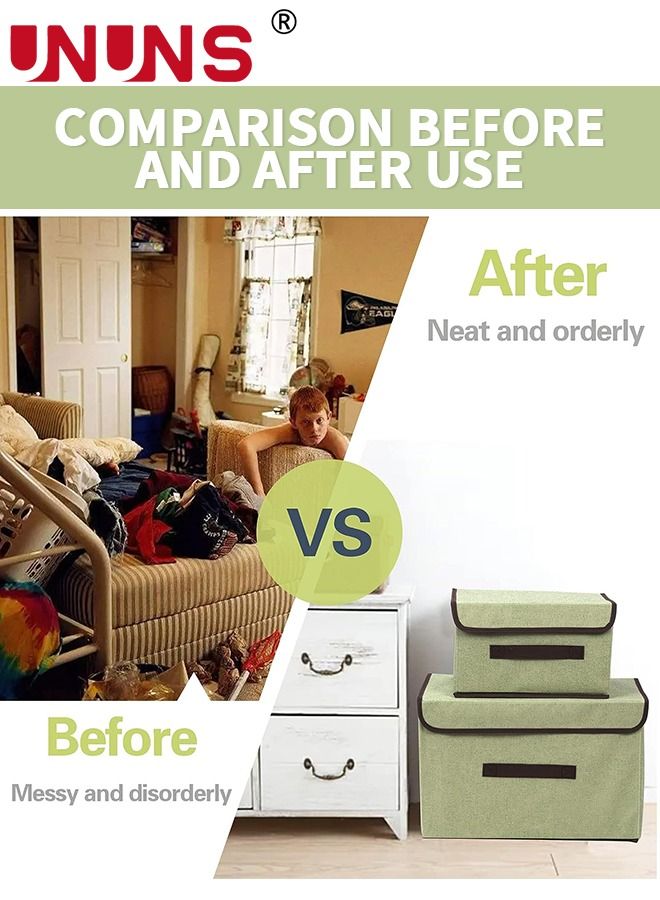 يو إن يو إن أس Set Of 4 Foldable Storage Box,Linen Large Collapsible Fabric Stroage Box With Lids Kit,Washable Bins For Home Office - Image 5