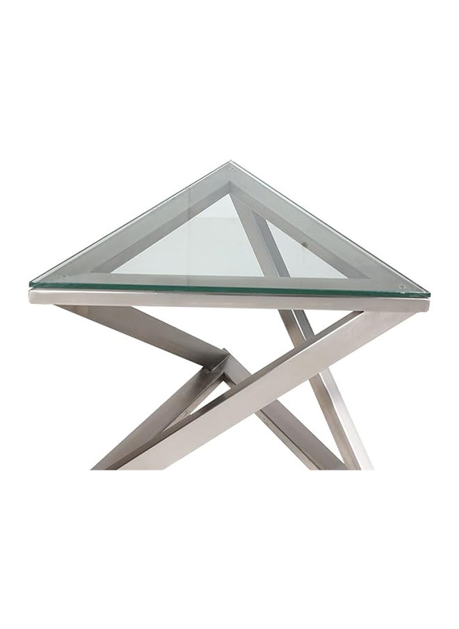 RIGID - Stainless Steel End Table with Glass Top  46x60x60cm - Image 1