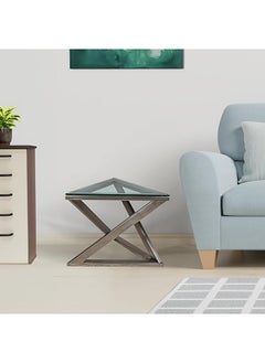 RIGID Stainless Steel End Table with Glass Top  46x60x60cm  - Image 1