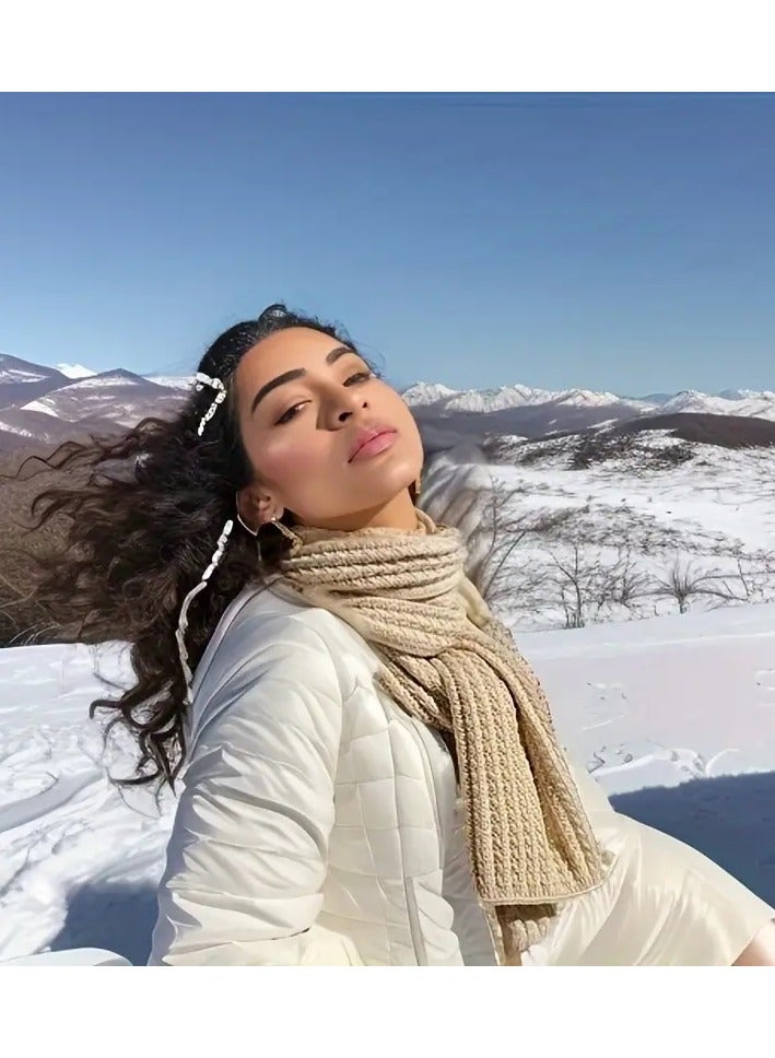 وشاح تريكو صناعة يدوية  للجنسين محبوك بأسلوب فينتاج - وشاح طويل ناعم ودافئ للشتاء، مرن، مزخرف ومقاوم للرياح، مناسب للخروج، غسيل يدوي - ١٨٠ × ٢٧.٥ سم اسود - Image 5