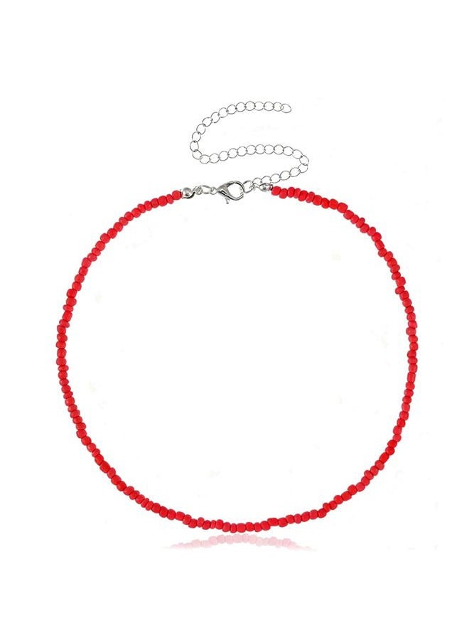 Yalice Boho Choker Necklace Chain Rice Beaded Necklaces Summer Surfer Costume Neck Accessories for Women, Free size, Metal, beaded - Image 1