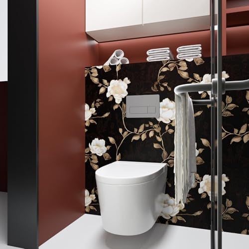 Laatse Black Golden Floral Peel and Stick Wallpaper Flowers Contact Paper 17.5" x 393" Self Adhesive Waterproof Vintage Dark Floral Wall Paper for Shelf Liner Cabinet Decor - Image 5