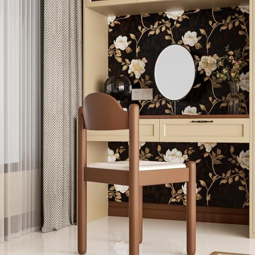 Laatse Black Golden Floral Peel and Stick Wallpaper Flowers Contact Paper 17.5" x 393" Self Adhesive Waterproof Vintage Dark Floral Wall Paper for Shelf Liner Cabinet Decor - Image 3