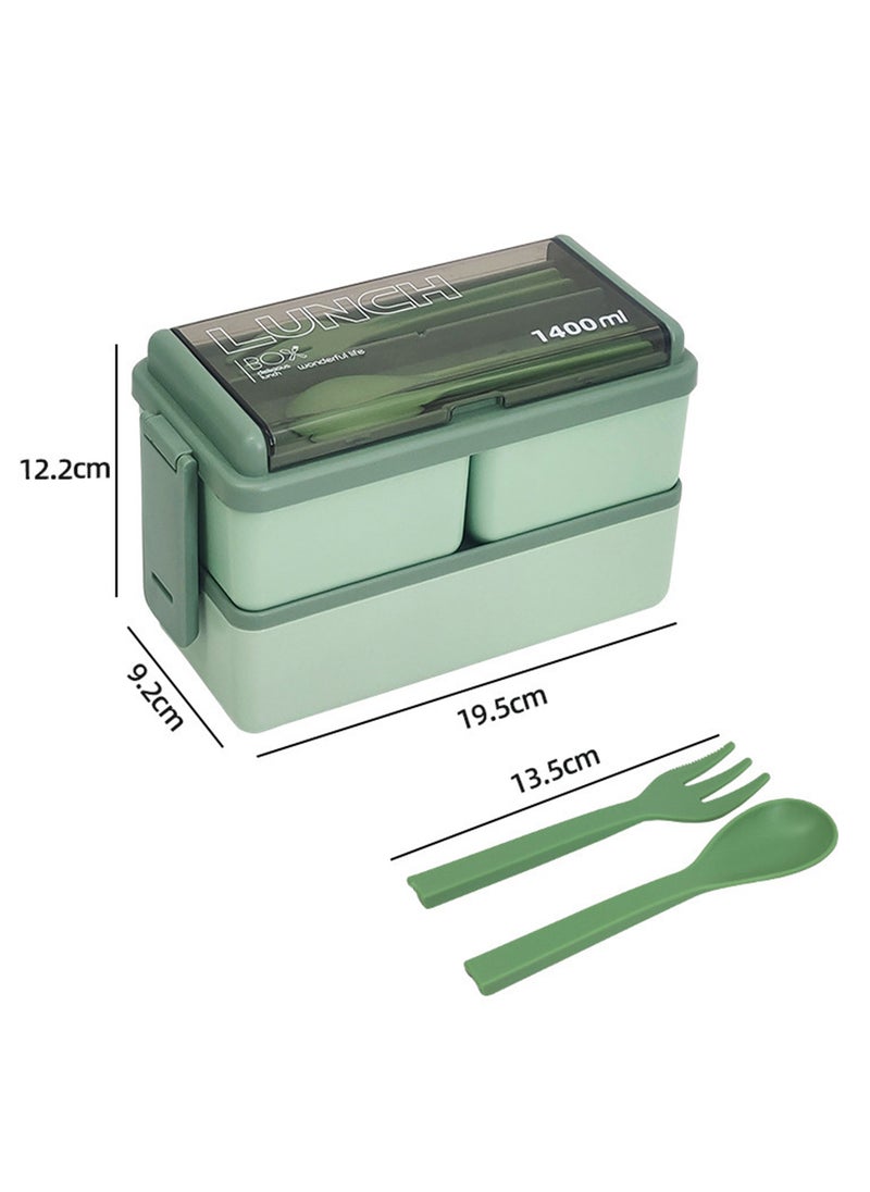 Generic 1400ml Double-Layer Bento Box with Spoon and Fork, Leakproof Lunch Container for Adults, Microwave Safe  - Image 2