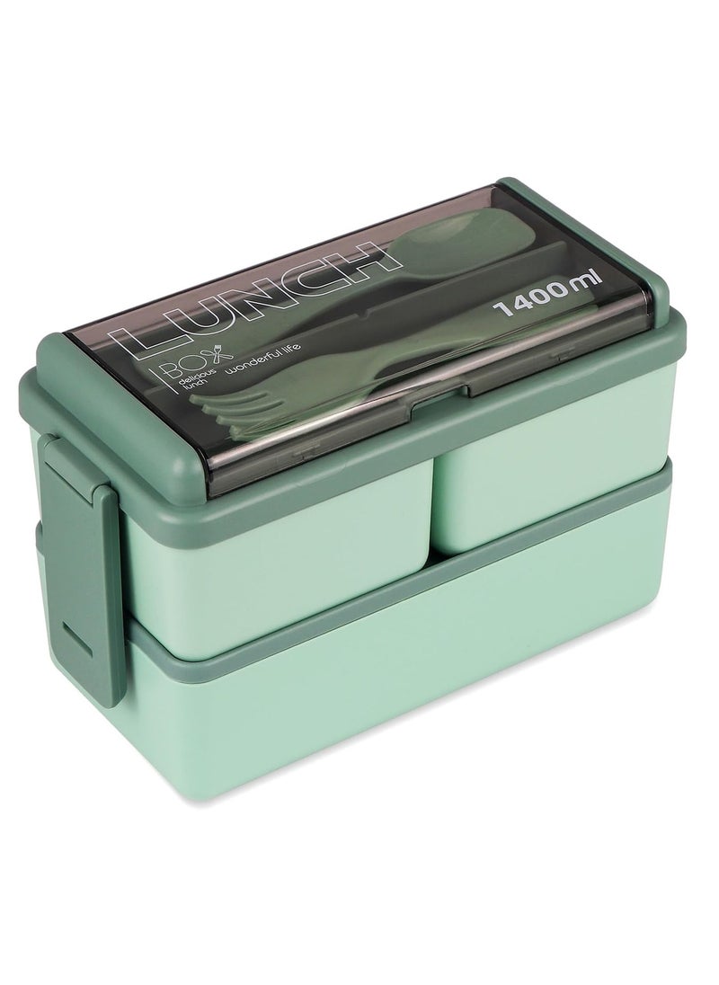 Generic 1400ml Double-Layer Bento Box with Spoon and Fork, Leakproof Lunch Container for Adults, Microwave Safe  - Image 1