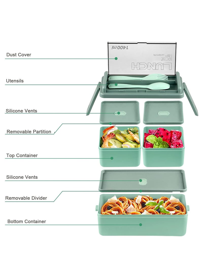 Generic 1400ml Double-Layer Bento Box with Spoon and Fork, Leakproof Lunch Container for Adults, Microwave Safe  - Image 3