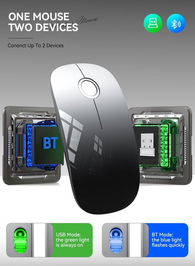 RAPIQUE Bluetooth Wireless Mouse - (BT5.1+USB) Dual Connectivity, Quiet Click, Low Power, and 1600 DPI, Portable Cordless Mouse for Laptop, MacBook Pro/Air, iPad (White to Black) - Image 3