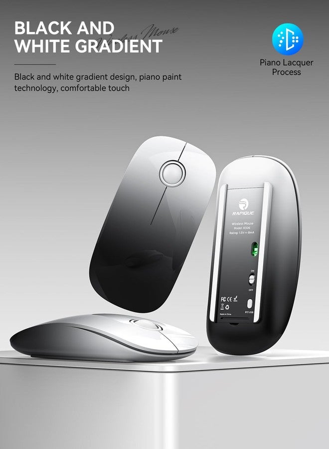 RAPIQUE Bluetooth Wireless Mouse - (BT5.1+USB) Dual Connectivity, Quiet Click, Low Power, and 1600 DPI, Portable Cordless Mouse for Laptop, MacBook Pro/Air, iPad (White to Black) - Image 2