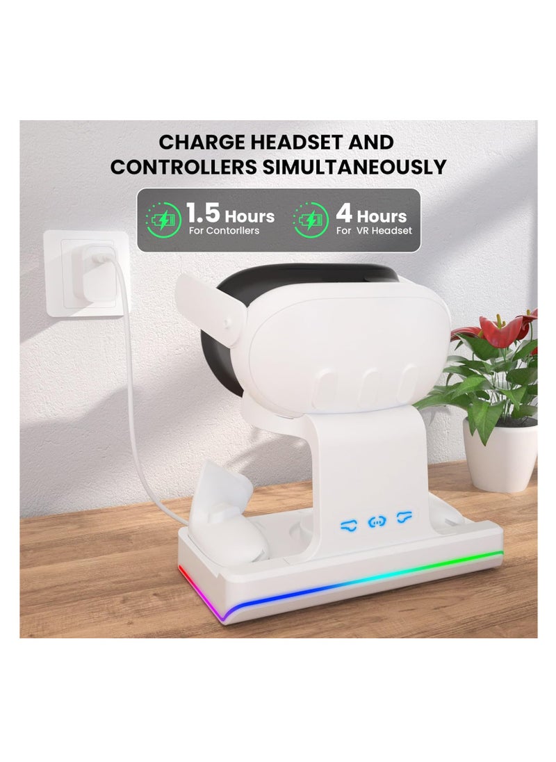 Generic - Magnetic Charging Dock for Oculus/Meta Quest 3 - LED Display Stand with Controller Mount, Includes 2 Rechargeable 1800mAh Batteries, Compatible with Elite Strap with Battery. - Image 1