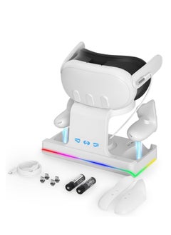 Magnetic Charging Dock for Oculus/Meta Quest 3 - LED Display Stand with Controller Mount, Includes 2 Rechargeable 1800mAh Batteries, Compatible with Elite Strap with Battery.