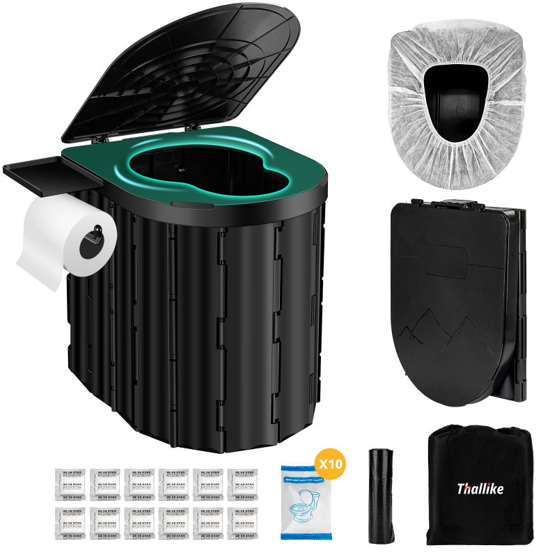 THALLIKE Portable Toilet for Camping Folding Travel Toilet with Lid and Paper Holder 15 Compact Potty for Adults with Waste Bags Seat Covers 450Lbs Capacity for Car RV Truck Beach Hiking - Image 2
