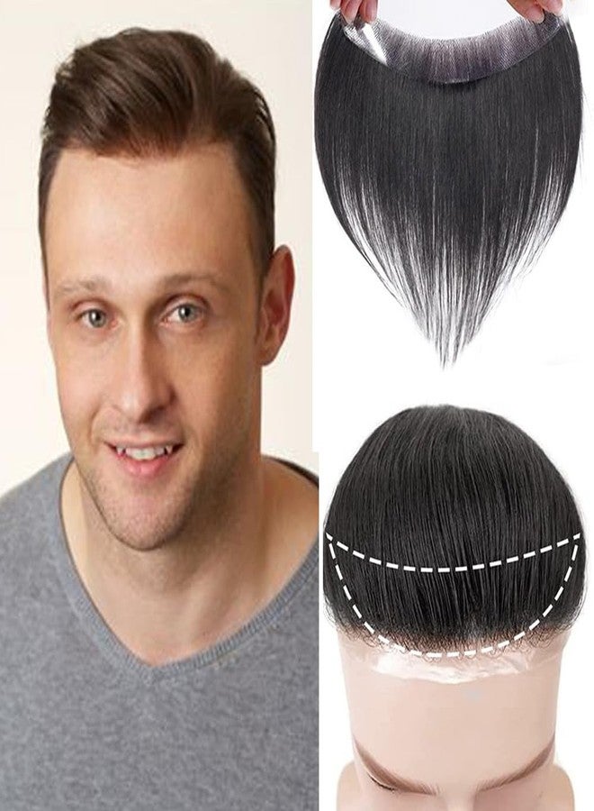 بلوشيا رقعة شعر أمامية سوداء طبيعية من BLUSHIA للرجال لتغطية خط الشعر المتراجع، بديل لشعر مستعار - Image 1