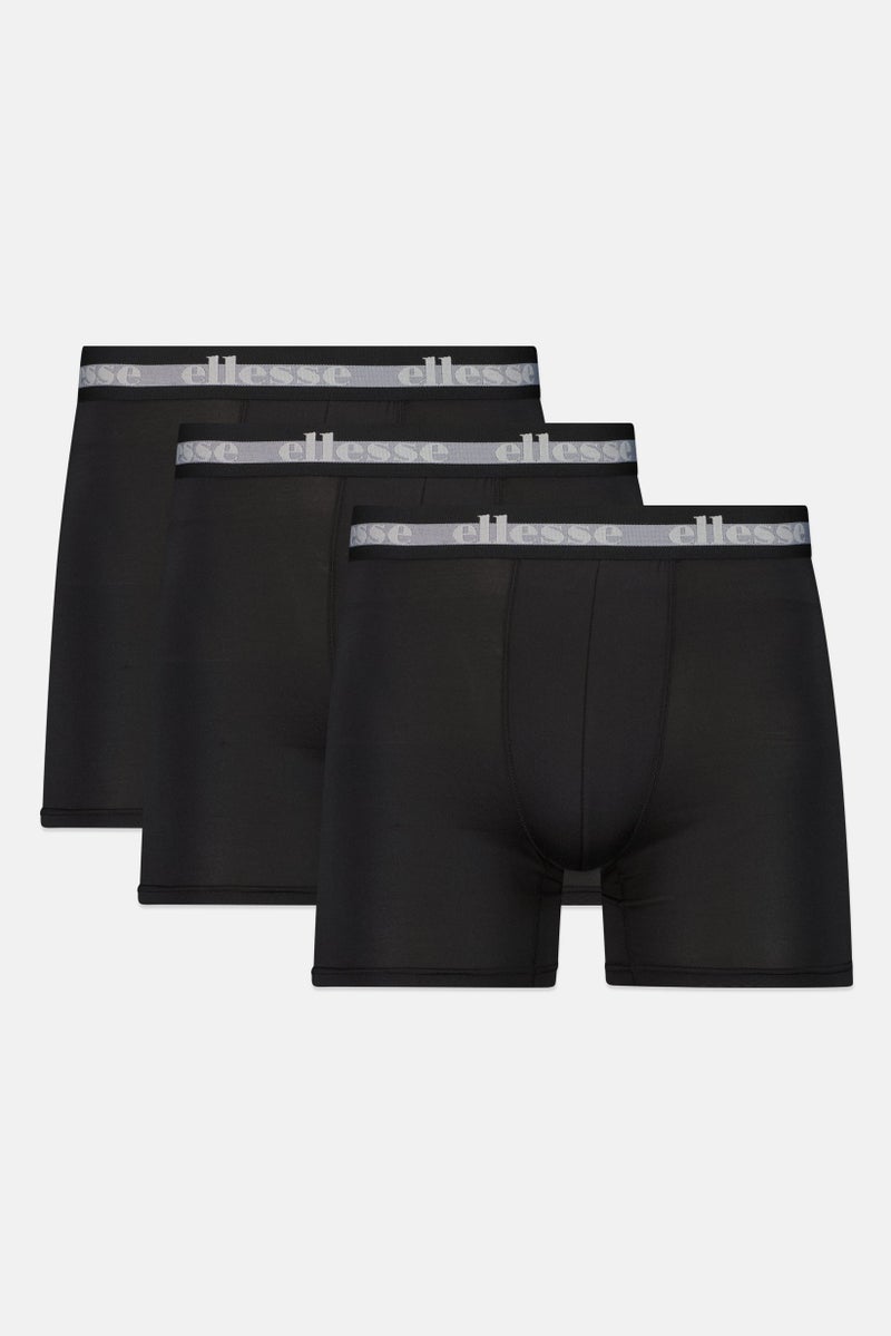 Ellesse سروال بوكسر قصير للرجال 3 عبوات بشعار العلامة التجارية، أسود - Image 1
